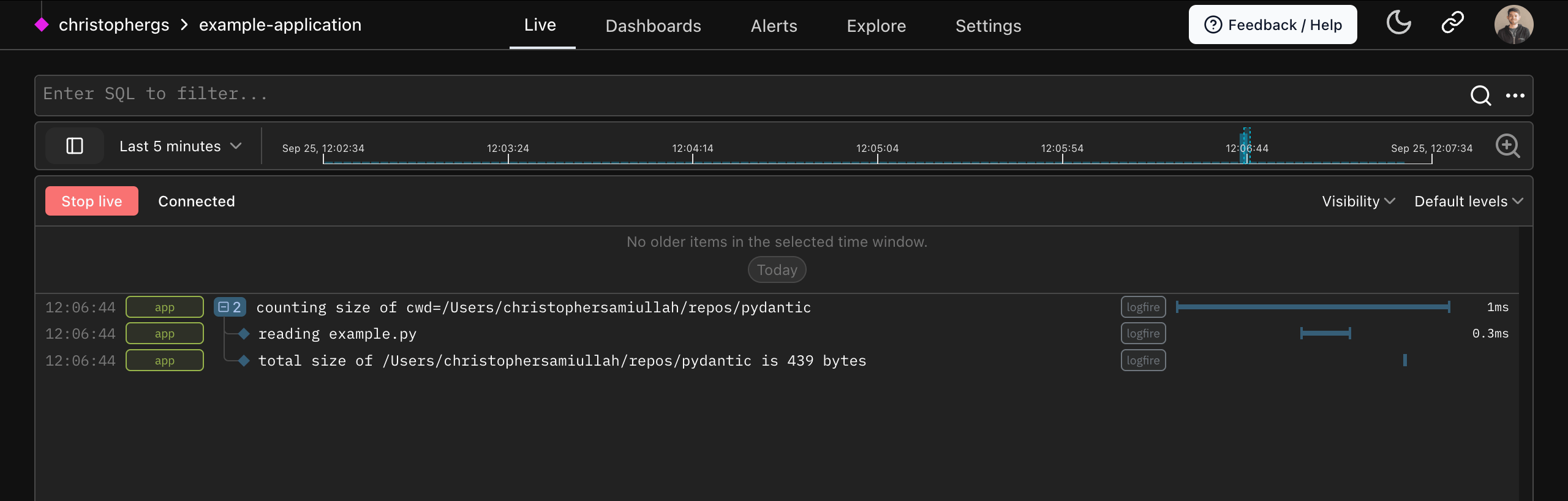 Counting size of loaded files screenshot